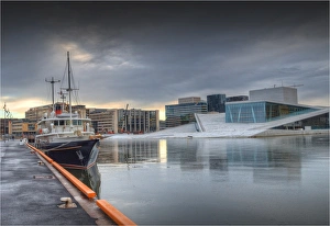 A waterfront scene in Oslo Harbour during winter, Norway A waterfront scene in Oslo Harbour during winter, Norway