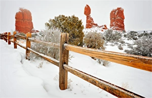 A winter covering of snow in the Arches National Park, Utah A winter covering of snow in the Arches National Park, Utah