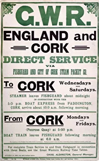 England and Cork - Direct Service, GWR poster, 1919 England and Cork - Direct Service, GWR poster, 1919