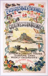 Picturesque Cornwall Print, a watercolour illustration of St Michaels Mount