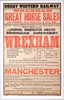 Great Horse Sales, Wrexham, GWR poster, 1895 Great Horse Sales, Wrexham, GWR poster, 1895