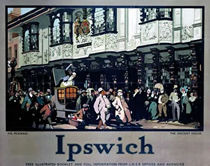 Ipswich: Mr Pickwick outsideThe Ancient House, LNER poster, 1928 Ipswich: Mr Pickwick outsideThe Ancient House, LNER poster, 1928