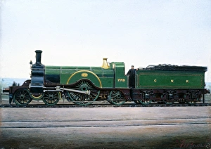 Painted photograph by F Moore showing a 4-2-2 steam locomotive of the Great Northern Painted photograph by F Moore showing a 4-2-2 steam locomotive of the Great Northern