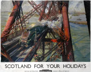 A4 Class locomotive crossing the Forth Bridge, Print
