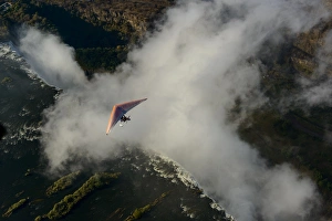 Aerial view of a micorlight (ultralight) flying over the Zambezi River and Victoria Falls Aerial view of a micorlight (ultralight) flying over the Zambezi River and Victoria Falls