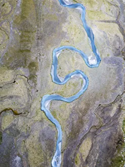 Aerial view of torrent between rocks at foot of mountains, Preda Rossa, Valmasino Aerial view of torrent between rocks at foot of mountains, Preda Rossa, Valmasino
