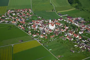 Aerial view, town of Steinhausen with the Pilgrimage Church of Our Lady and the Parish Church of St Aerial view, town of Steinhausen with the Pilgrimage Church of Our Lady and the Parish Church of St