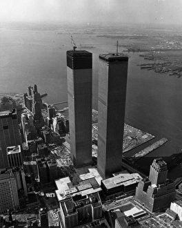 Aerial view of the Twin Towers of the World Trade Center Construction Aerial view of the Twin Towers of the World Trade Center Construction