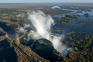 Aerial view of Zambezi River and Victoria Falls. Livingstone. Zambia Aerial view of Zambezi River and Victoria Falls. Livingstone. Zambia