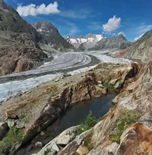 Aletsch Glacier Collection: Aletsch Glacier With Green Lakelet On The Terminal Moraine
