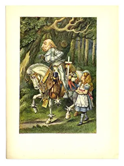 Alice with knight and horse illustration, (Alices Adventures in Wonderland) Alice with knight and horse illustration, (Alices Adventures in Wonderland)