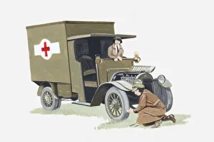 ambulance, car, emergency services vehicle, examining, female nurse, history, horizontal ambulance, car, emergency services vehicle, examining, female nurse, history, horizontal