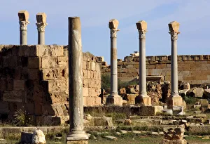 Ancient columns, Ruins of the Roman City Leptis Magna, Libya Ancient columns, Ruins of the Roman City Leptis Magna, Libya