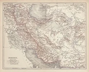 Ancient map of Persia, lithograph, published in 1877 Ancient map of Persia, lithograph, published in 1877