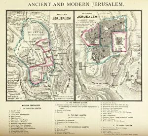 Ancient and Modern Jerusalem Map Engraving Ancient and Modern Jerusalem Map Engraving