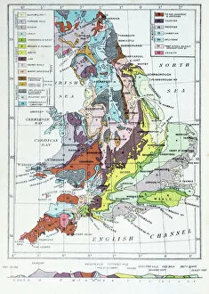 Wales Collection: Antique colored illustrations: Geological map of England and Wales