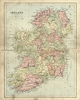 Antique damaged map of Ireland in the 19th Century Antique damaged map of Ireland in the 19th Century