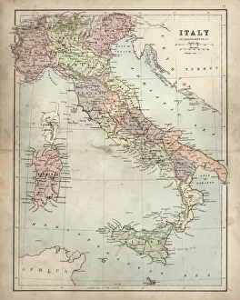 Antique Damaged Map of Italy 19th Century Antique Damaged Map of Italy 19th Century