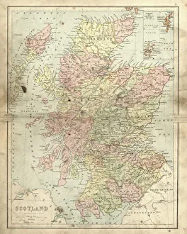 Antique damaged map of Scotland in the 19th Century Antique damaged map of Scotland in the 19th Century