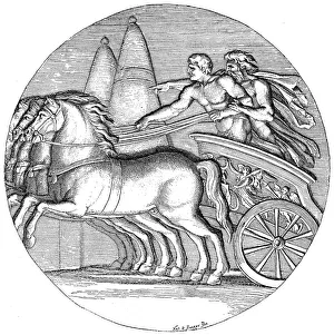 Antique illustration of Heracles driving the Sun chariot Antique illustration of Heracles driving the Sun chariot