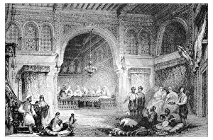 Antique illustration of mediterranean landscapes: Interior of moorish palace, Algiers Antique illustration of mediterranean landscapes: Interior of moorish palace, Algiers