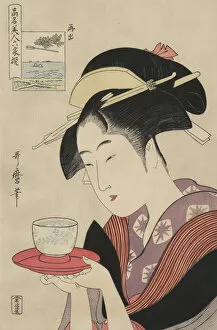 Drawing Collection: Antique Japanese Woodblock, woman serving tea