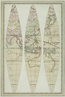 Antique map of Asia and Australia divided into three sections Antique map of Asia and Australia divided into three sections