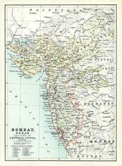 Antique map of Bombay, India, 19th Century Antique map of Bombay, India, 19th Century