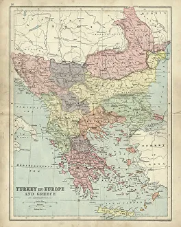Antique map of Greece and Turkey in Europe 19th Century Antique map of Greece and Turkey in Europe 19th Century
