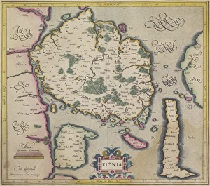 Antique map of island of Fionia in Denmark Antique map of island of Fionia in Denmark