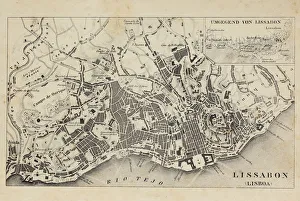 Antique map of Lisbon Portugal illustration 1851 Antique map of Lisbon Portugal illustration 1851