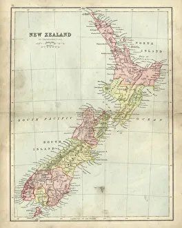 Antique map of New Zealand in the 19th Century, 1873 Antique map of New Zealand in the 19th Century, 1873