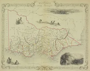 Antique map of Victoria or Port Phillip in Australia with vignettes Antique map of Victoria or Port Phillip in Australia with vignettes