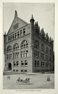 Prints of Vintage illustration after a photograph of The Art Institute, Michigam Avenue, Chicago, 19th Century Architecture Prints: 19th Century Chicago Art Institute Print