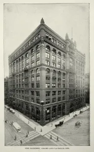 Prints of Vintage illustration after a photograph of The Rookery Building, Chicago, 19th Century. a historic office building located at 209 South LaSalle Street in the Chicago Loop Architecture Prints: Vintage Print of The Rookery Building, Chicago, 19th Century