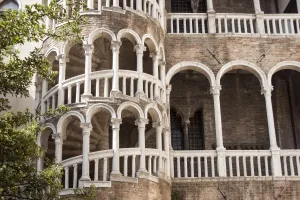 Prints of Detail of the Scala Contarini del Bovolo, the staircase of the snail, in Venice, Italy. Famous architectural landmark Architecture Prints: Bovolo Staircase Print, Venice Italy