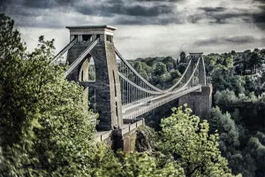 Bristol Cityscape Photography Prints: A creative image with shallow depth of field of Clifton Suspension Bridge, Bristol