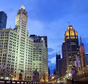Prints of Wrigley Building and Tribune Building - Michigan Avenue in Chicago Architecture Prints: Wrigley Building and Tribune Building Print - Chicago Architecture