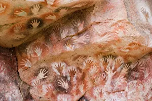 Argentina, Rio Pinturas, Cueva de los Manos, imprints of human hands on rock Argentina, Rio Pinturas, Cueva de los Manos, imprints of human hands on rock
