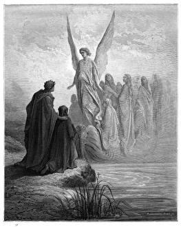 Arrival of souls purgatory engraving 1870 Arrival of souls purgatory engraving 1870
