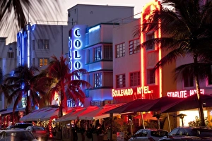 Art Deco Hotels at Dusk, Miami, Florida, USA Art Deco Hotels at Dusk, Miami, Florida, USA