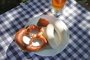 Bavarian Weisswurst veal sausages and pretzels, Upper Bavaria, Bavaria, Germany, Europe Bavarian Weisswurst veal sausages and pretzels, Upper Bavaria, Bavaria, Germany, Europe