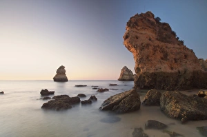 Beach with rocks at sunrise, Lagos, Portugal, Europe Beach with rocks at sunrise, Lagos, Portugal, Europe