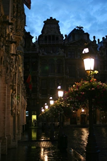Belgium, Brussels, Grand Place with streetlights Belgium, Brussels, Grand Place with streetlights