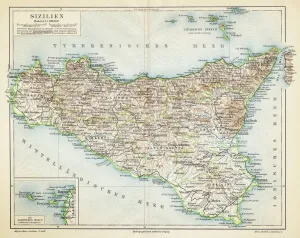Prints of Meyers Konversations-Lexikon. Ein Nachschlagewerk des allgemeinen Wissens, 5th edition 17 volumes Bibliographisches Institut - Leipzig 1895-1897 Italy Prints: 1895 Meyers Konversations-Lexikon Sicily Map Print