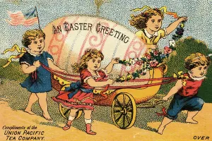Christian Easter Customs Prints: Children Pulling Giant Easter Egg