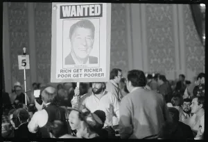 Print of a Delegate Protesting with Sign
