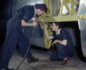 Women In Aviation Industry Prints: Employees Work On Basic Trainer Wing