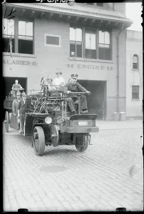 Medium Group Of People Photos Prints: Firemen and Fire Engine