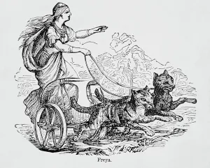 Freya Riding Chariot Driven by Cats Print